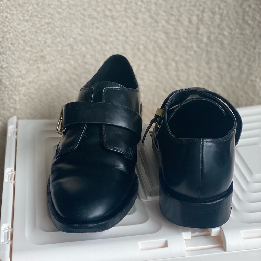 &Other Stories Black Leather Loafer with Gold Buckle Detail